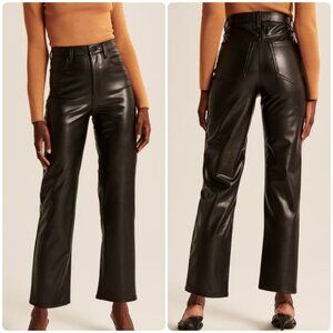 Abercrombie & Fitch Vegan Leather Black Ankle Straight Pants Womens 6 High Rise